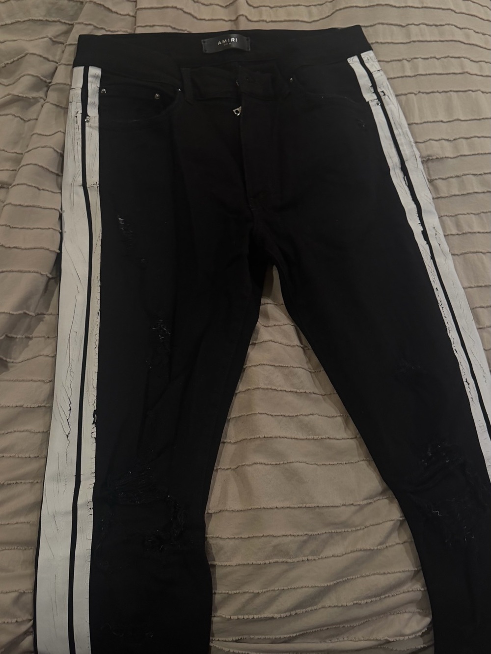 AMIRI Black Slim Jeans with White Side Stripe